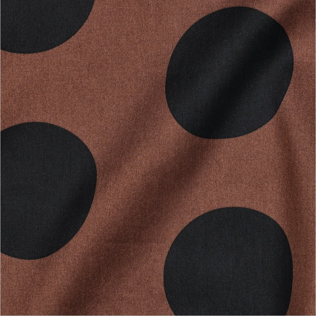 Katoen satijn polka dots bruin