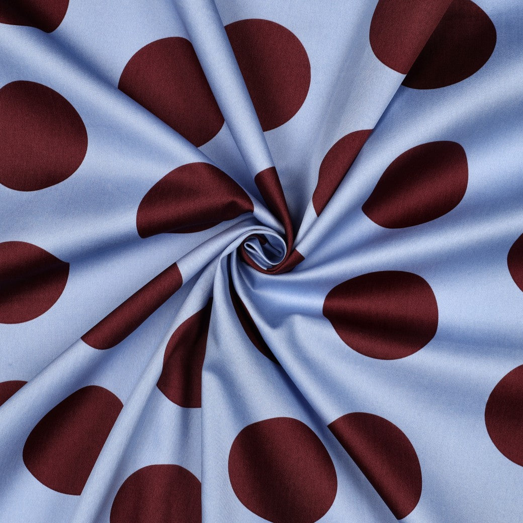 Katoen satijn polka dots blauw